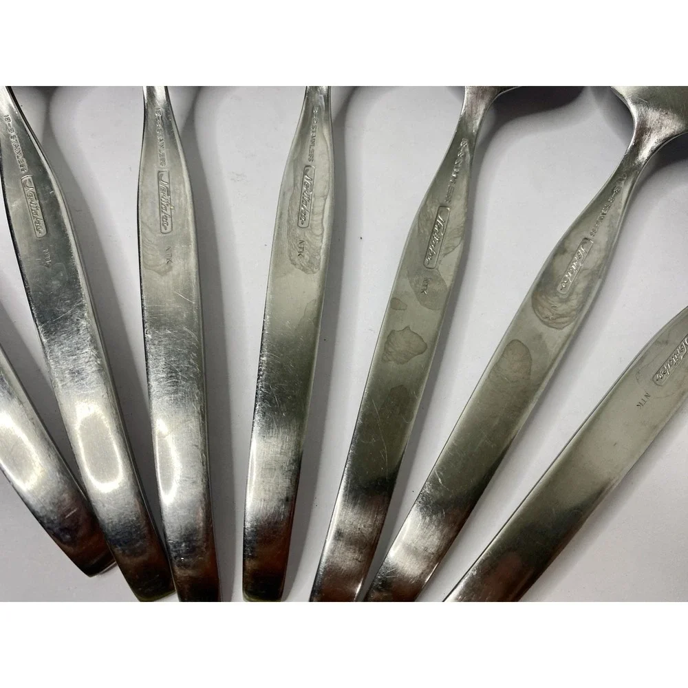 Noritake Fantasy Stainless Round Bowl Soup Spoon Gumbo Lot Of 7